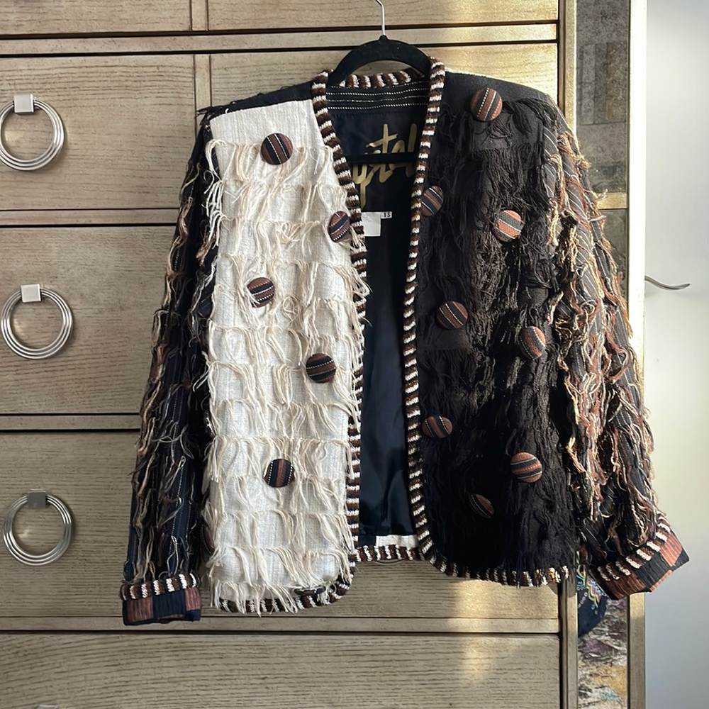 Crystal Handwovens open front oversized cardigan/ blazer, XS